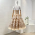 Elegant Floral Print Linen Silk Cut Out Strapless Midi Dress for Women